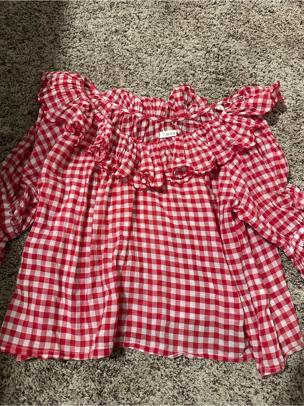 Doen Red and White Gingham
Ruffle embroidery Blouse S - Picture 3 of 3